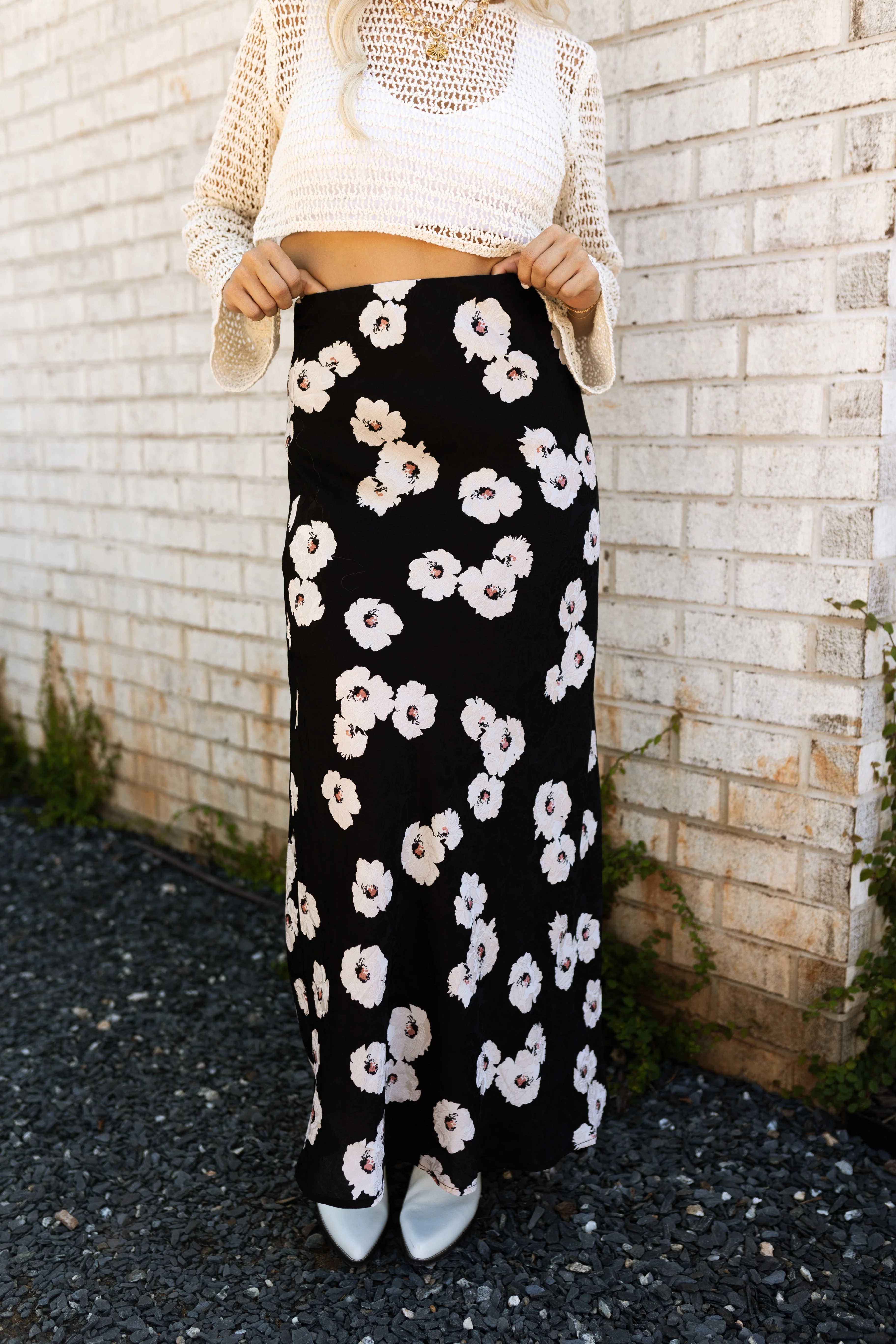 Marley Black Floral Satin Midi Skirt - Image 2