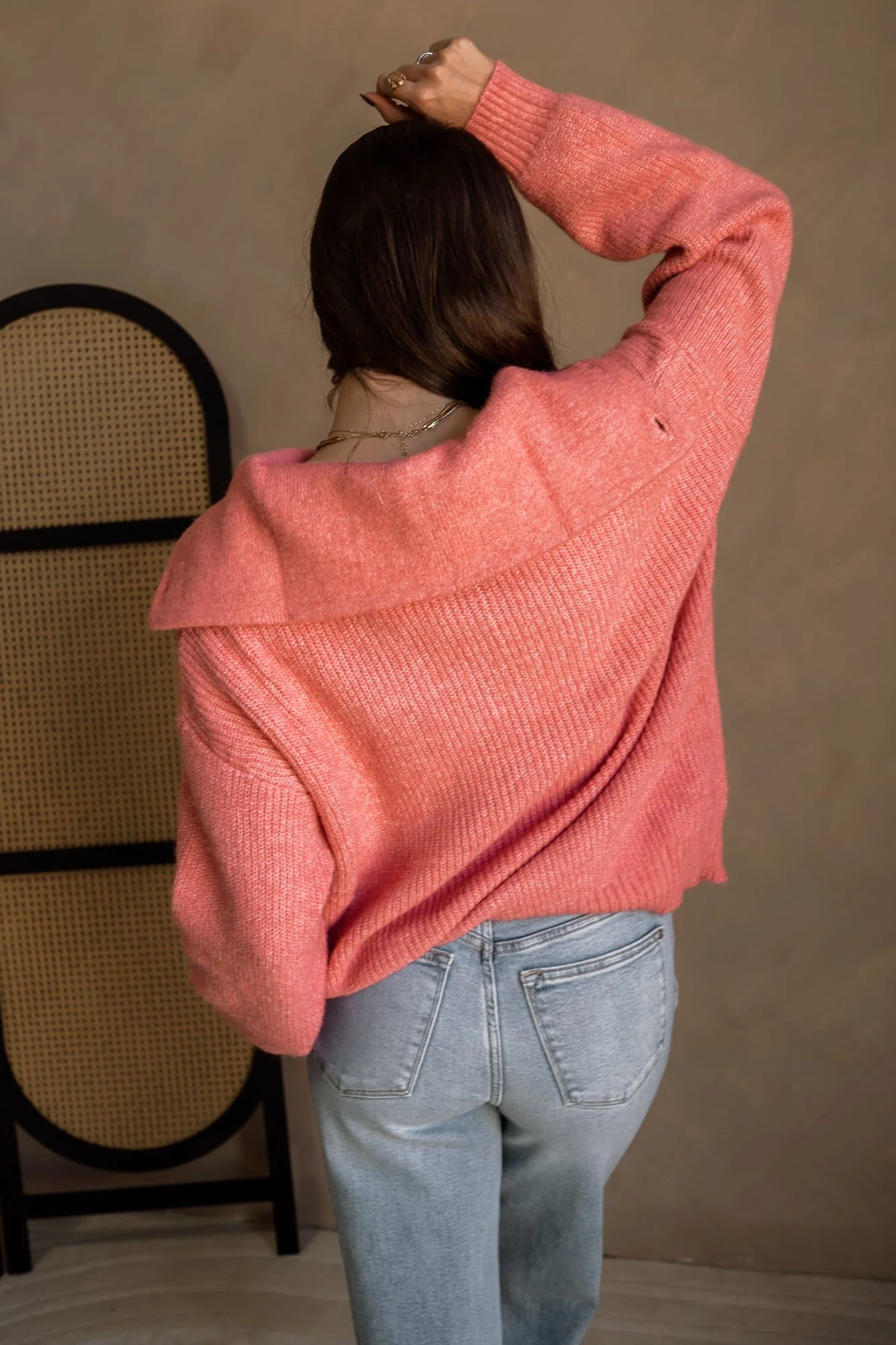 Marlo Coral Pink Knit Quarter Button-Up Sweater - Image 7