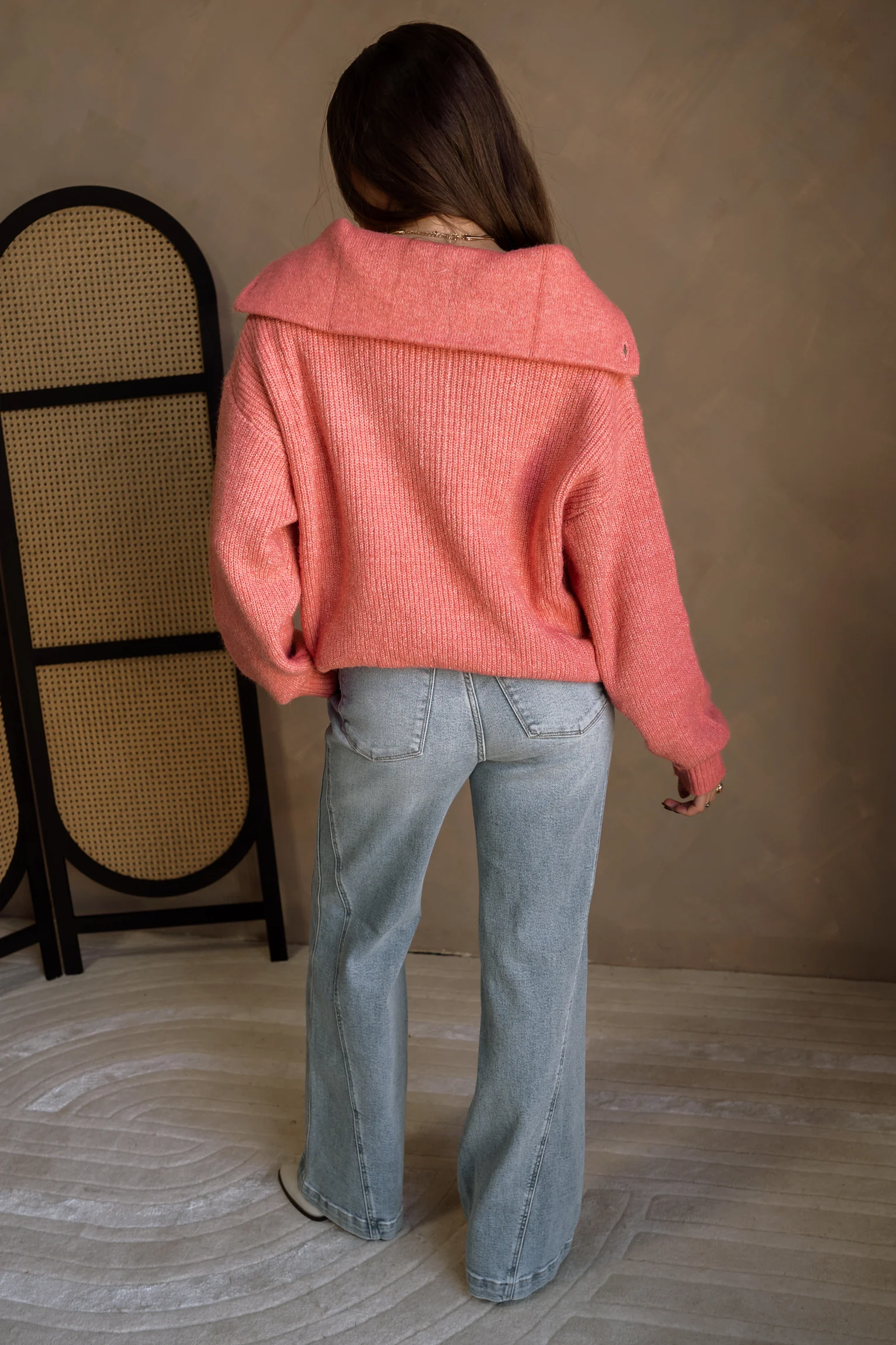 Marlo Coral Pink Knit Quarter Button-Up Sweater - Image 8