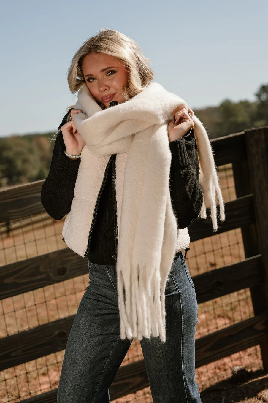 Marlowe Ivory Fringe Scarf - Image 6