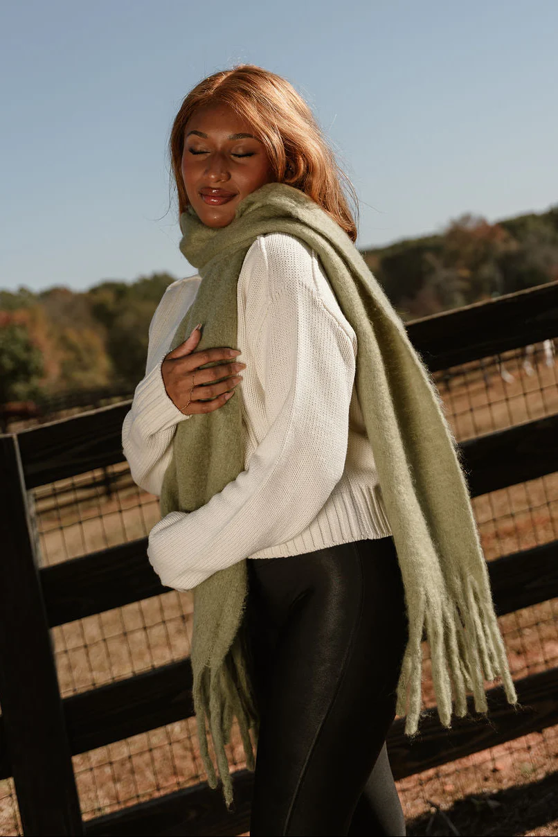 Marlowe Sage Green Fringe Scarf - Image 5