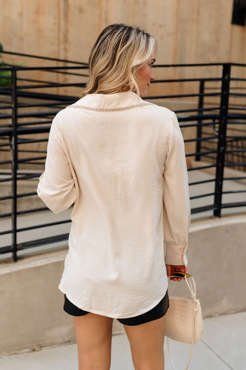 Mary Beige & Pearl Long Sleeve Top - Image 5