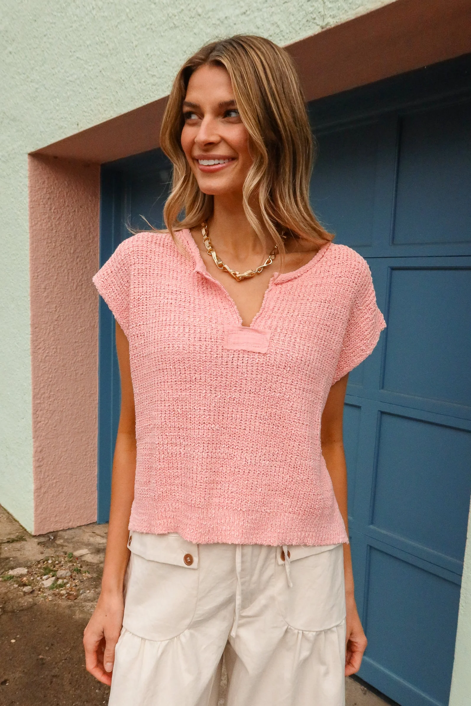 Mattie Pink Sleeveless Knit Sweater - Image 3