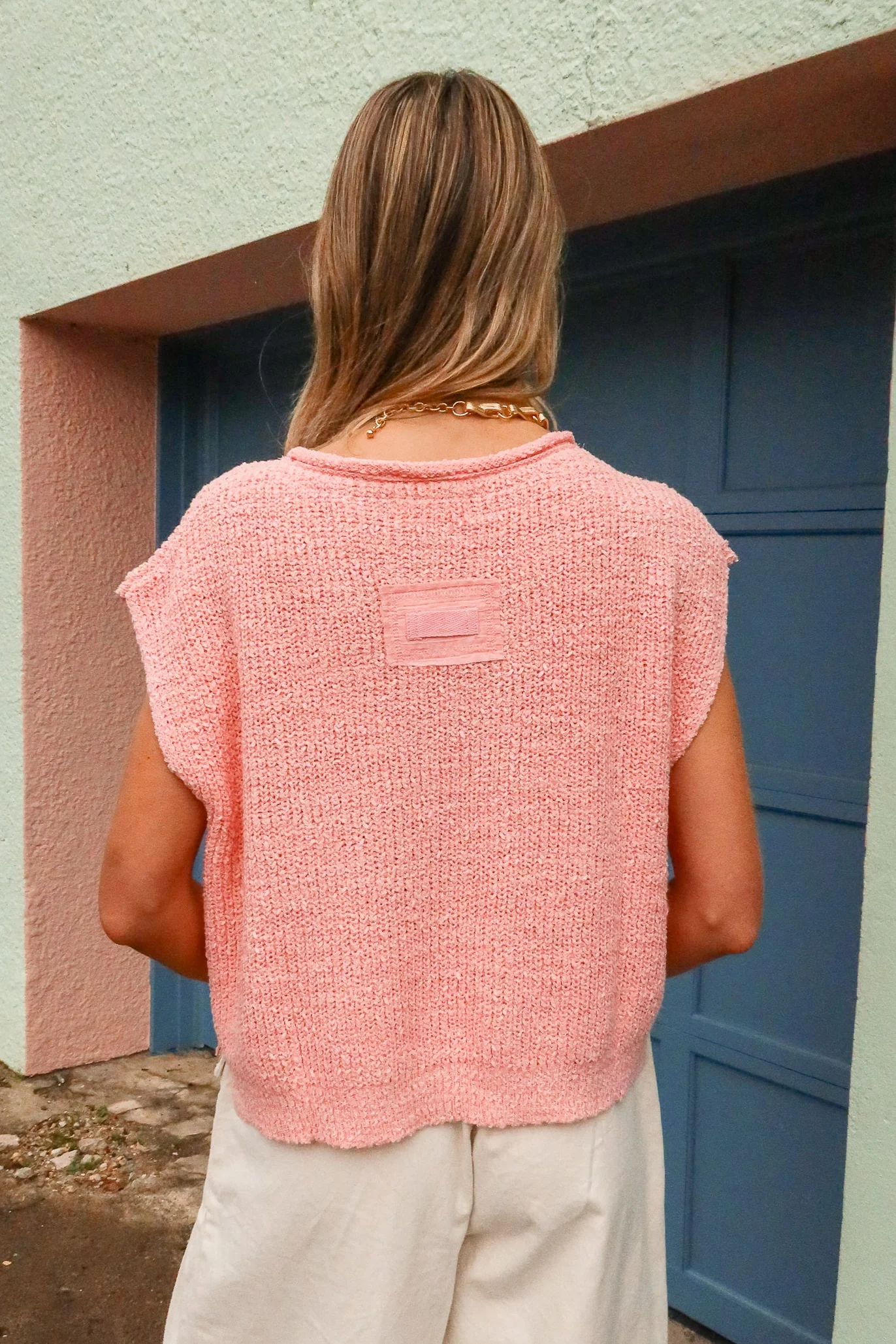Mattie Pink Sleeveless Knit Sweater - Image 4