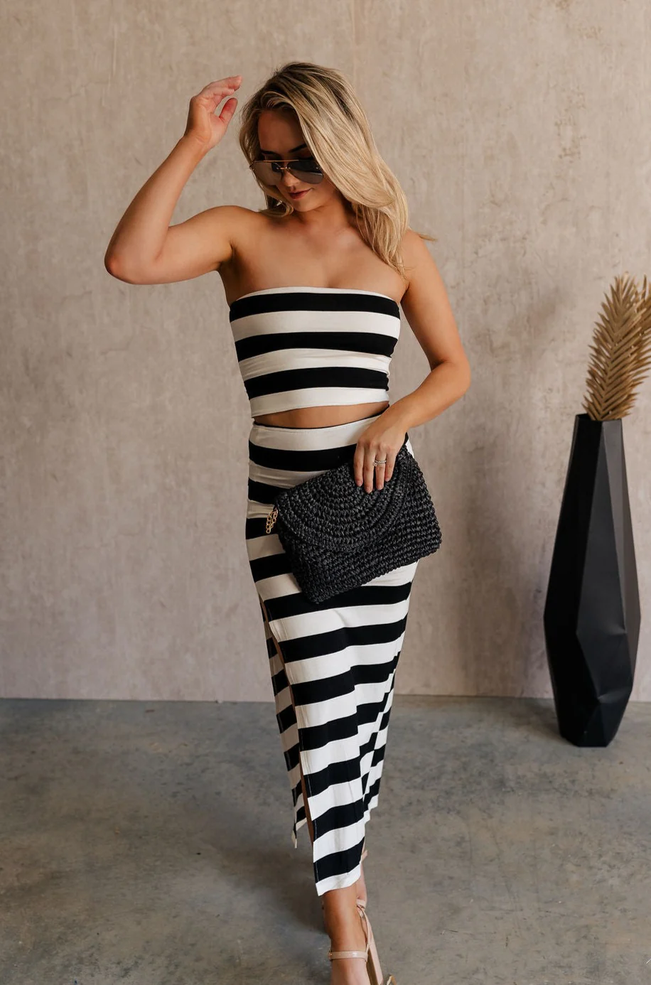 Maxine Black & White Striped Midi Skirt - Image 4