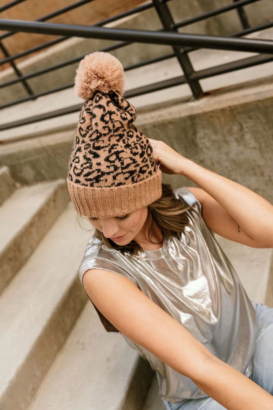 Maya Cheetah Pom Pom Beanie - Image 2