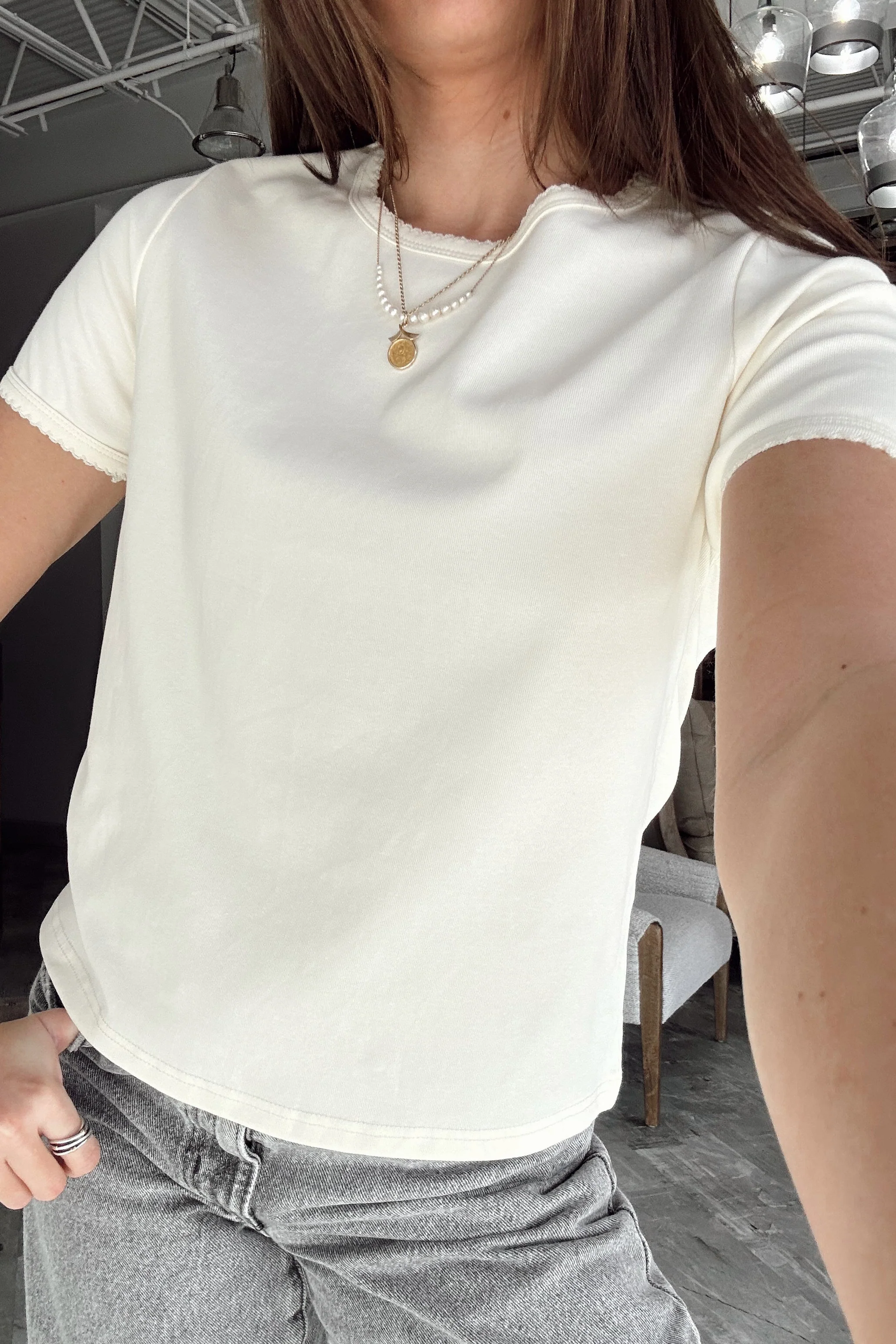 Maya Cream Scallop Short Sleeve Top - Image 6