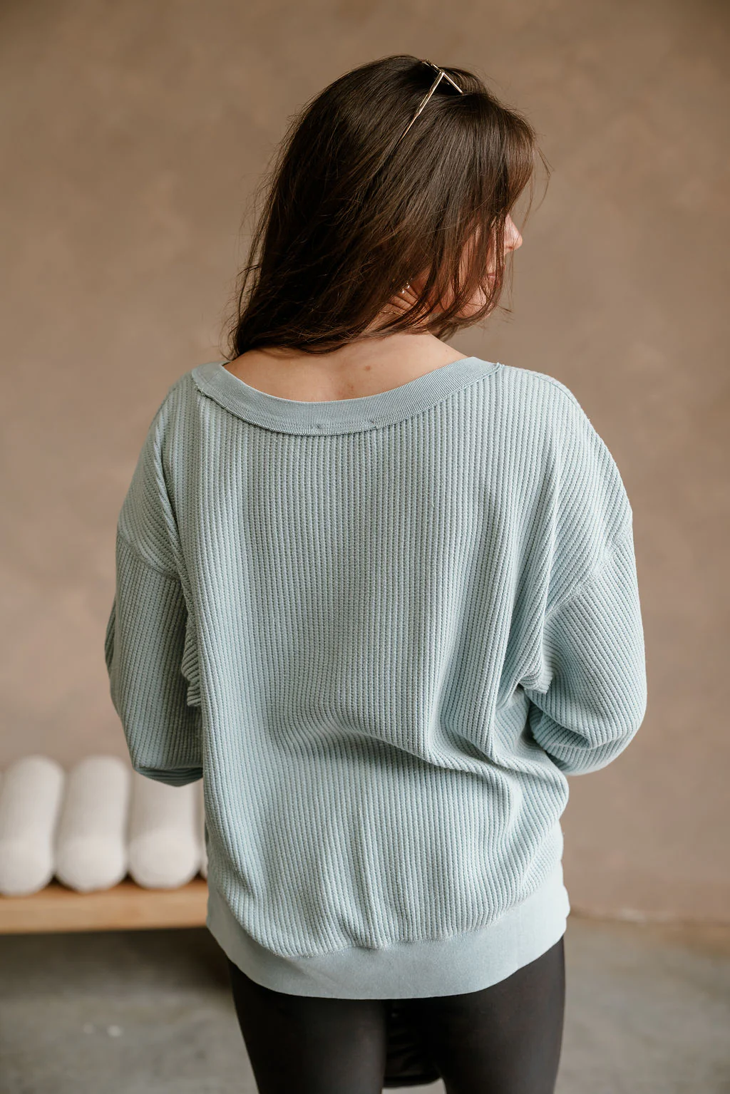Maya Light Blue Waffle Knit Top - Image 4