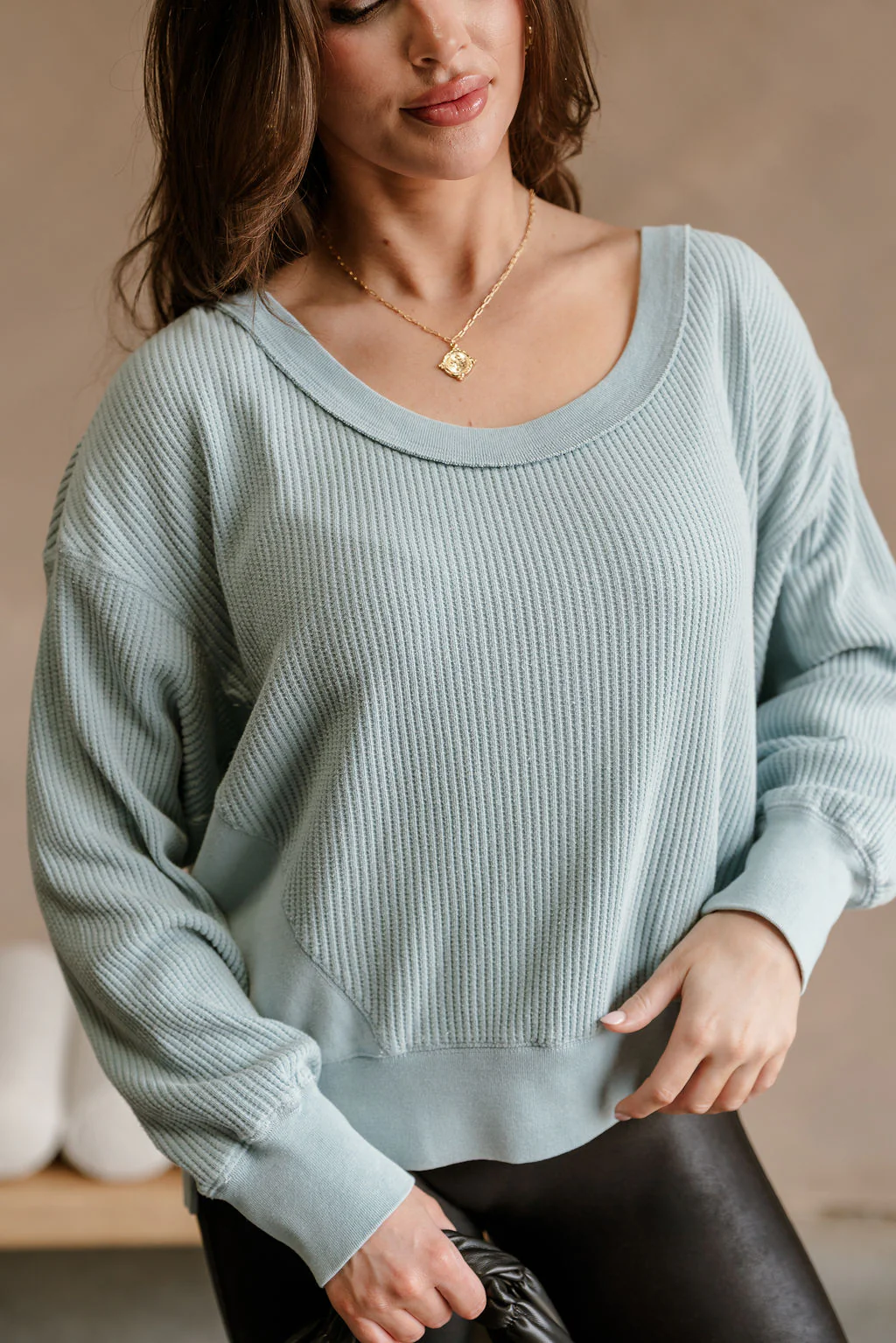 Maya Light Blue Waffle Knit Top - Image 7