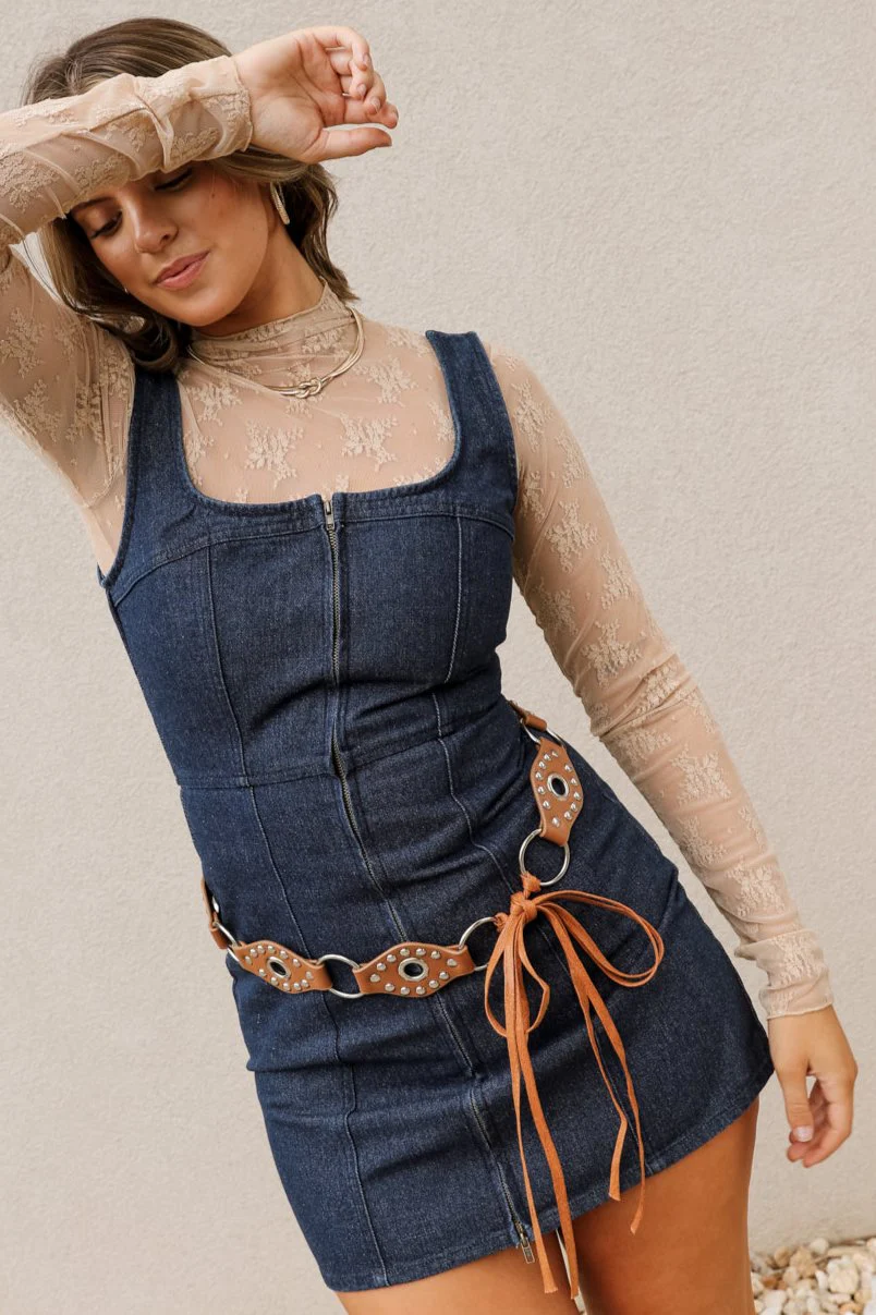 Mckayla Brown & Silver Stud Tie Belt