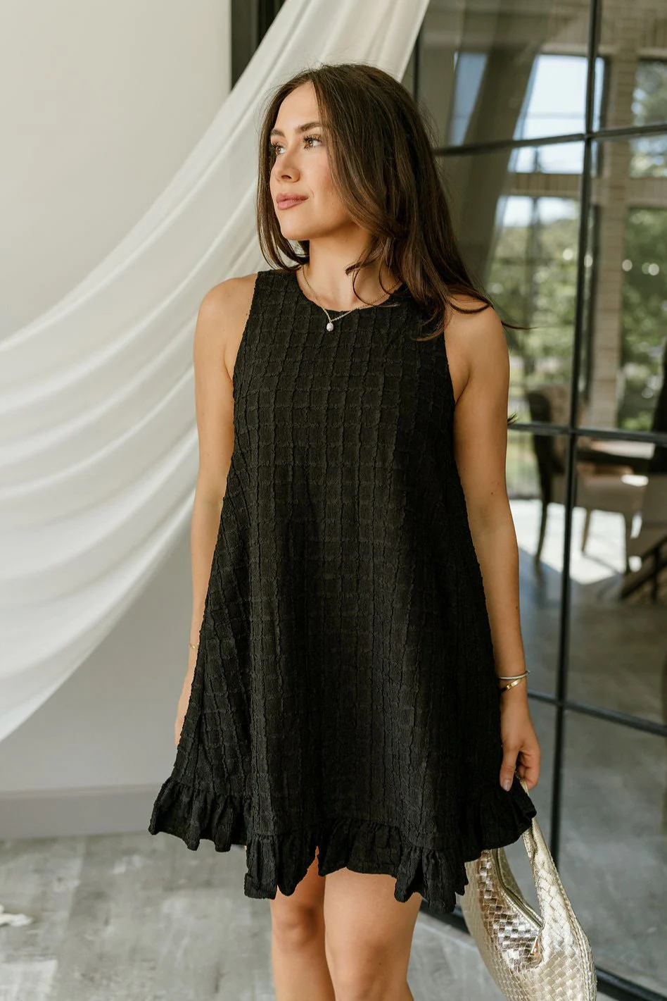 Rylee Pearl & Black Textured Mini Flare Dress - Image 5