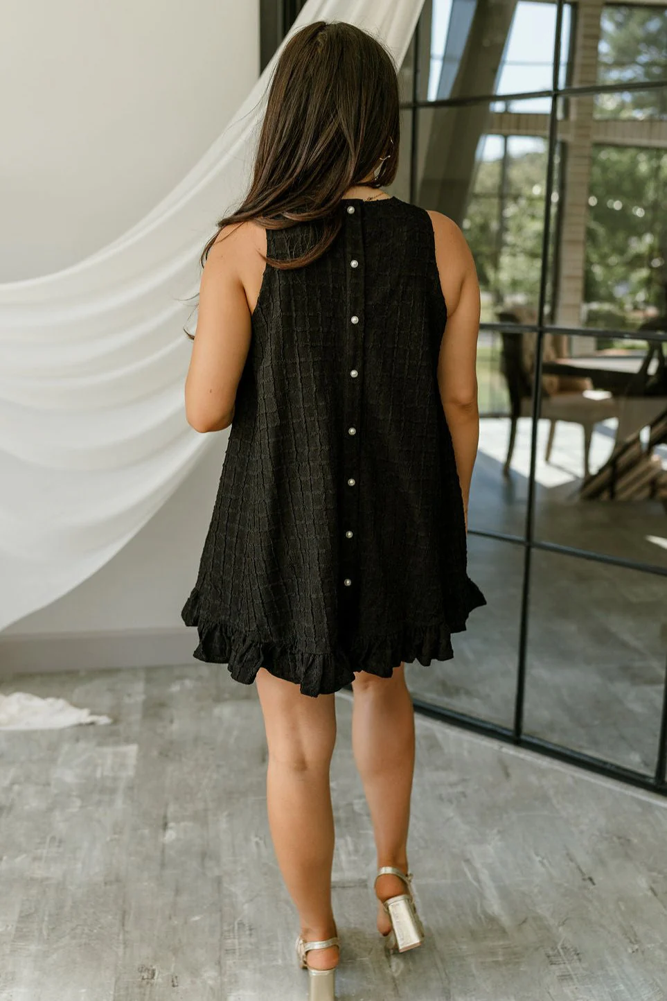 Rylee Pearl & Black Textured Mini Flare Dress - Image 7