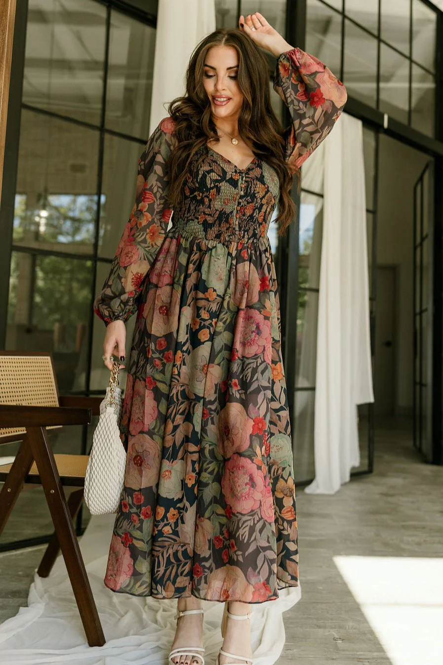 Meadow Midnight Blue Multi Floral Midi Dress - Image 6