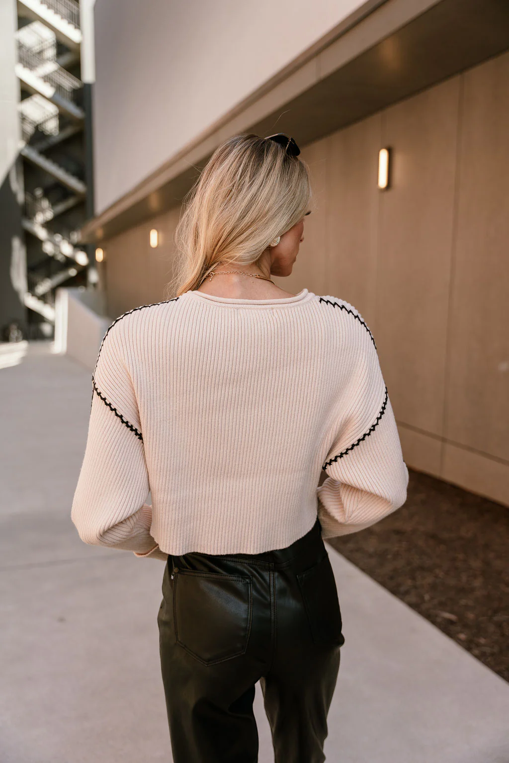 Meara Tan & Black Stitch Cropped Sweater - Image 4