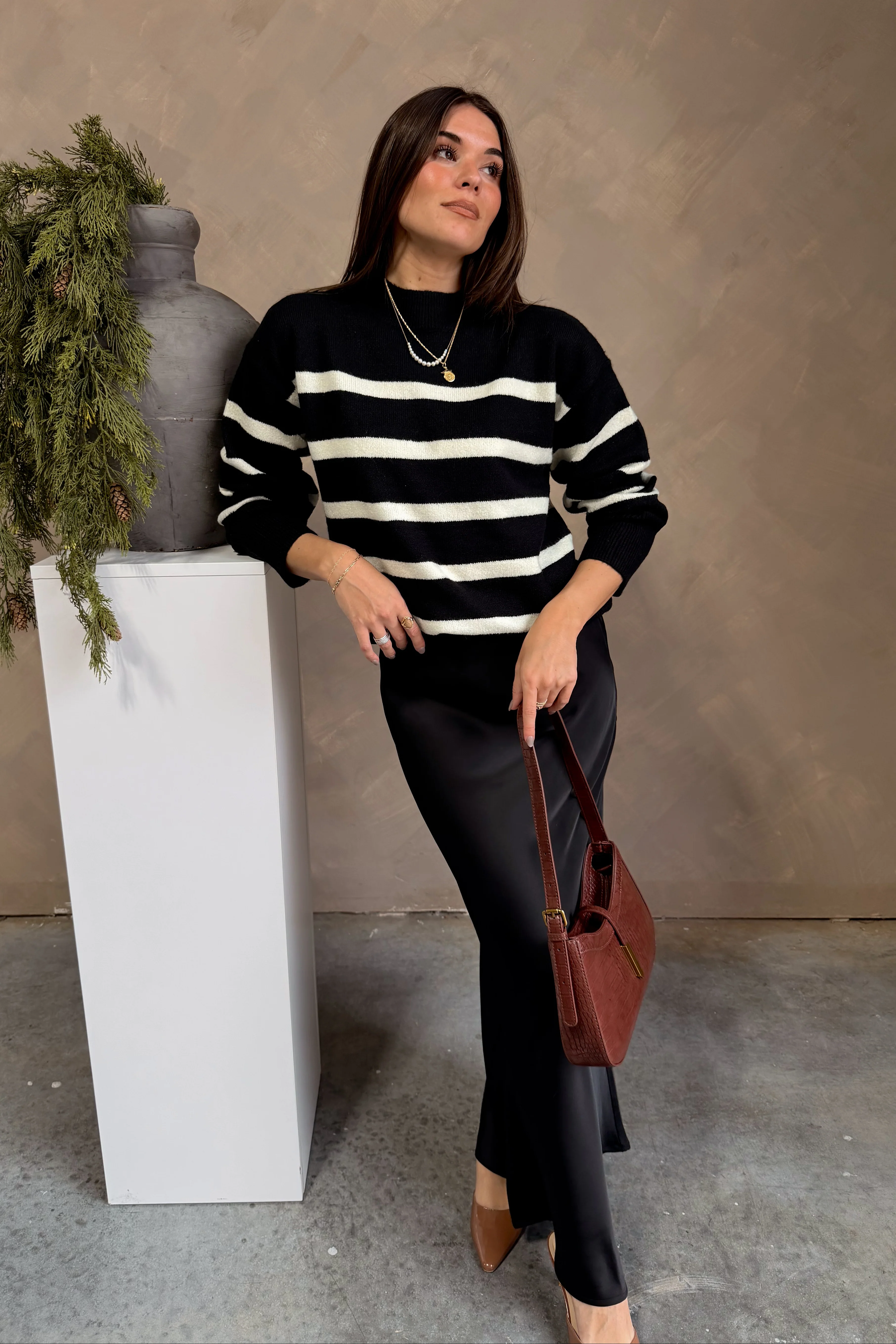 Melanie Black & Cream Striped Sweater - Image 8
