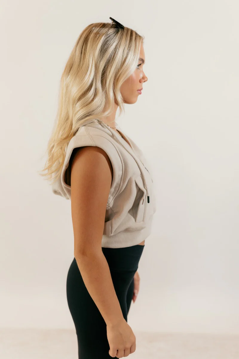 Melanie Taupe Sleeveless Cropped Hoodie - Image 5