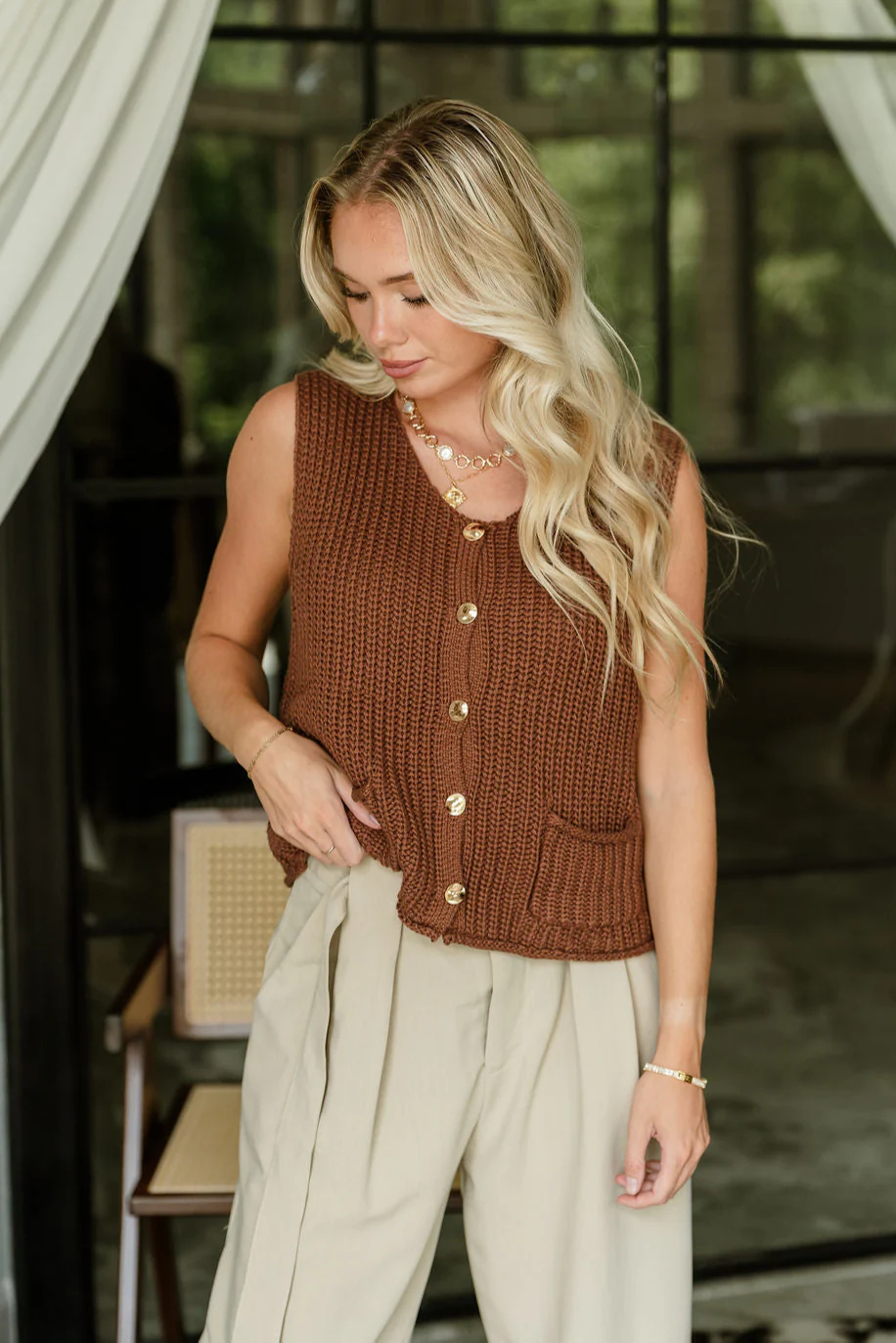 Melissa Brown & Gold Cable Knit Vest - Image 2