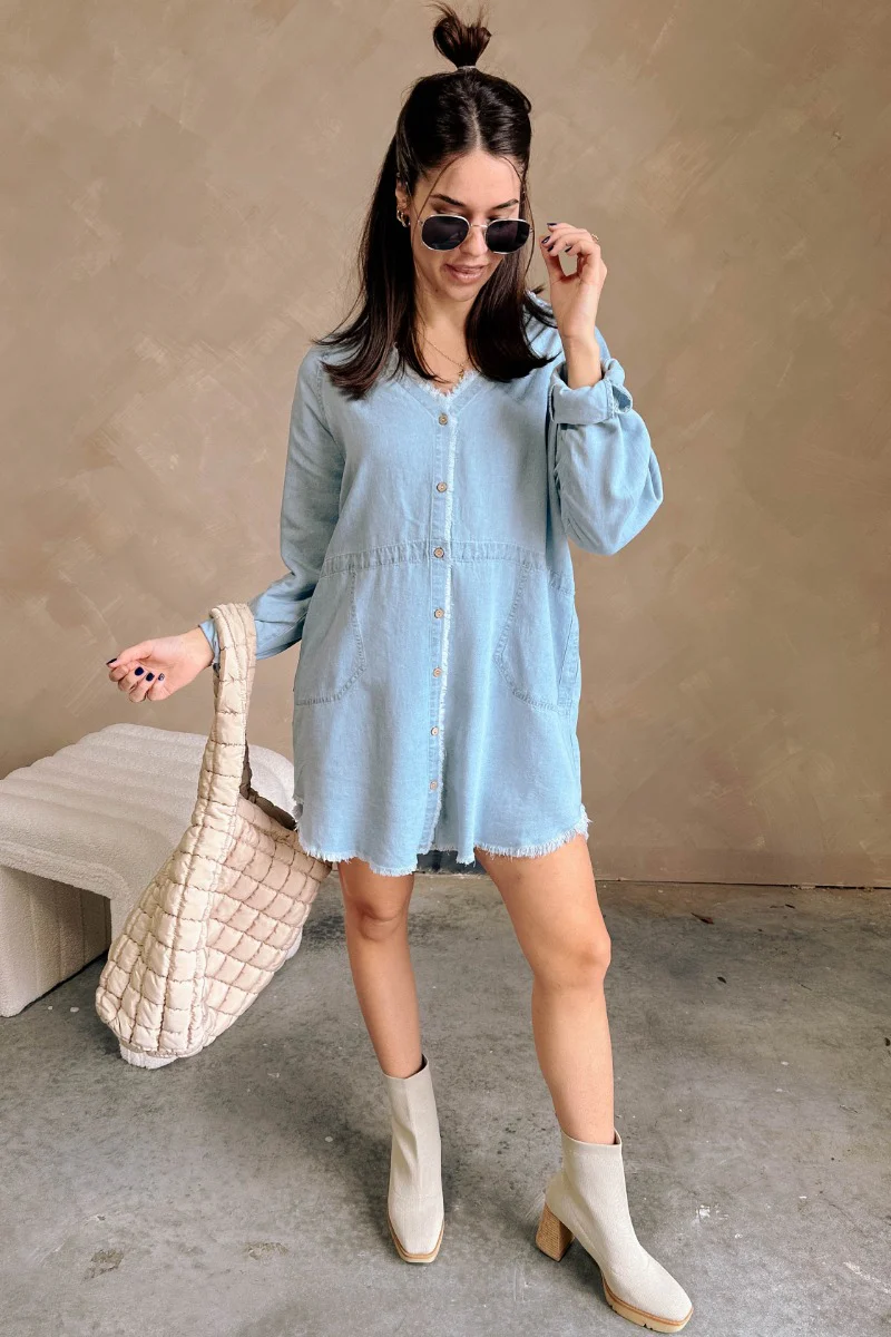 Melissa Light Denim Fray Mini Dress - Image 3
