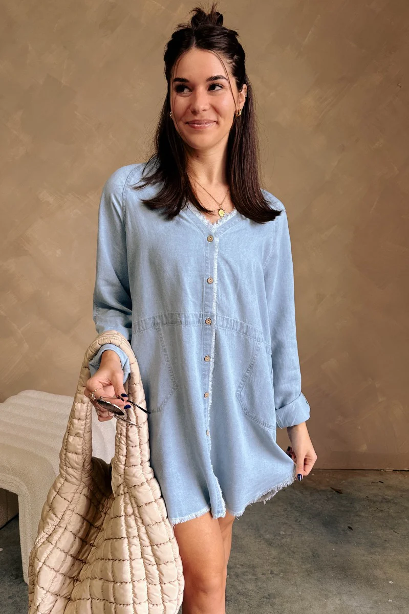 Melissa Light Denim Fray Mini Dress - Image 4