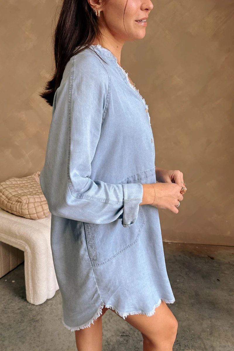 Melissa Light Denim Fray Mini Dress - Image 7