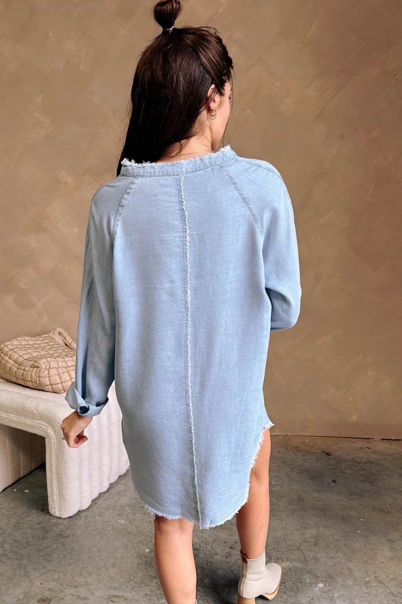Melissa Light Denim Fray Mini Dress - Image 9