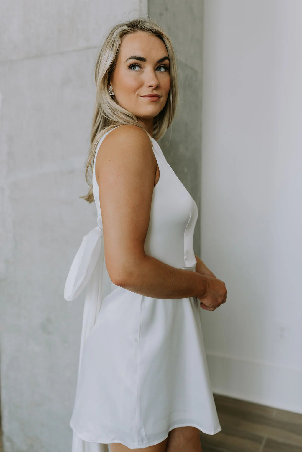 Melissa White Satin Bow Mini Dress - Image 3