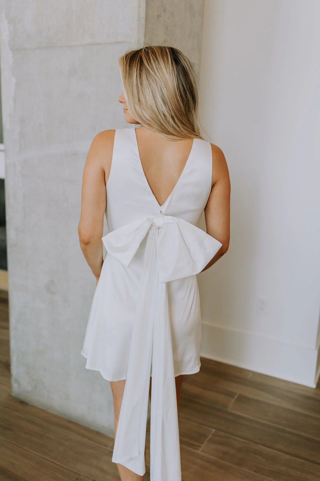 Melissa White Satin Bow Mini Dress - Image 7