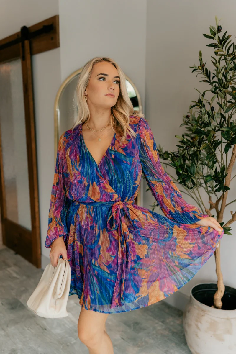 Melody Blue Shimmer Floral Mini Dress - Image 10