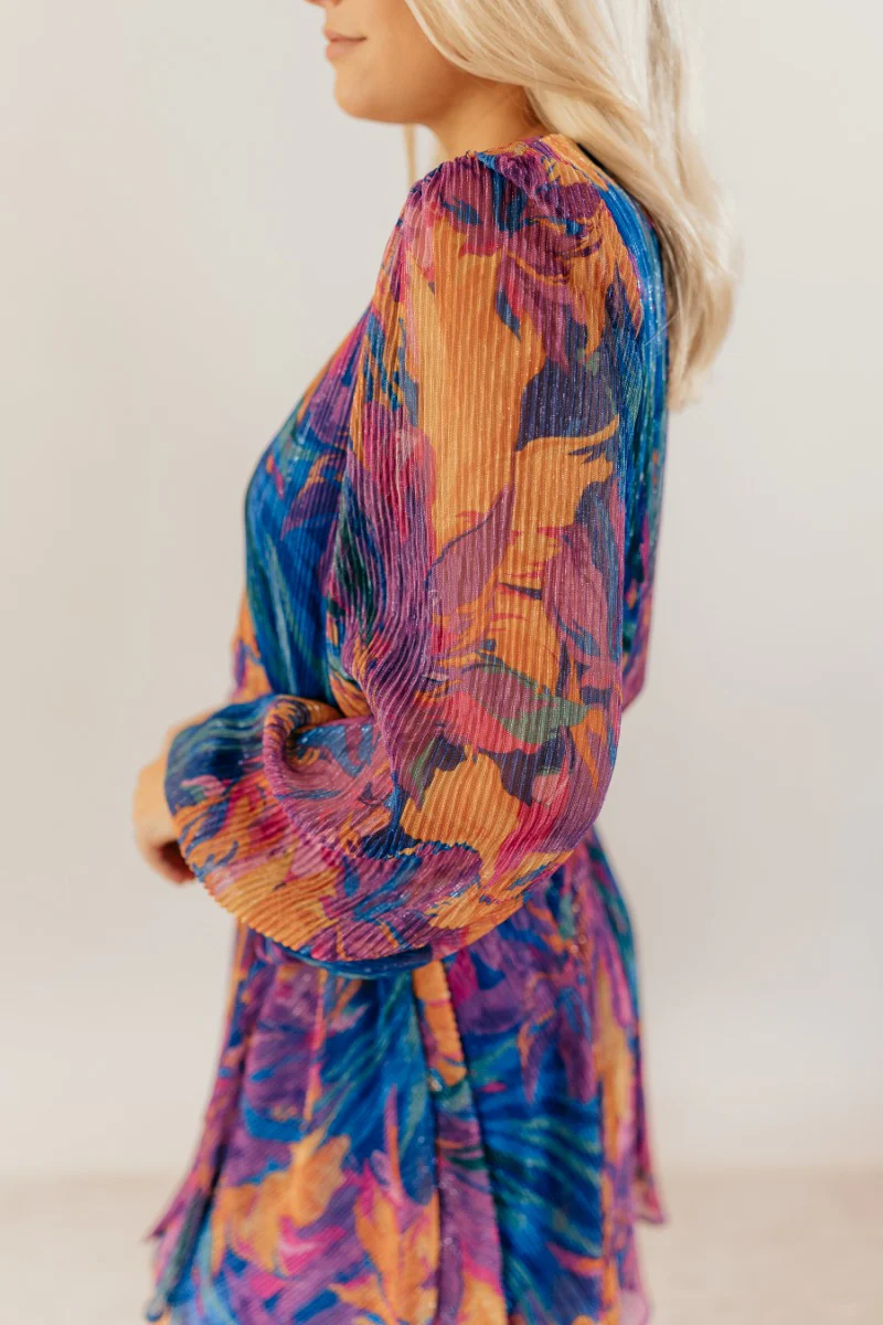 Melody Blue Shimmer Floral Mini Dress - Image 5