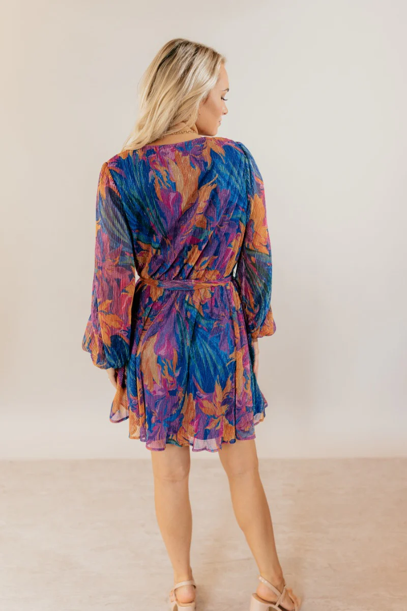 Melody Blue Shimmer Floral Mini Dress - Image 6