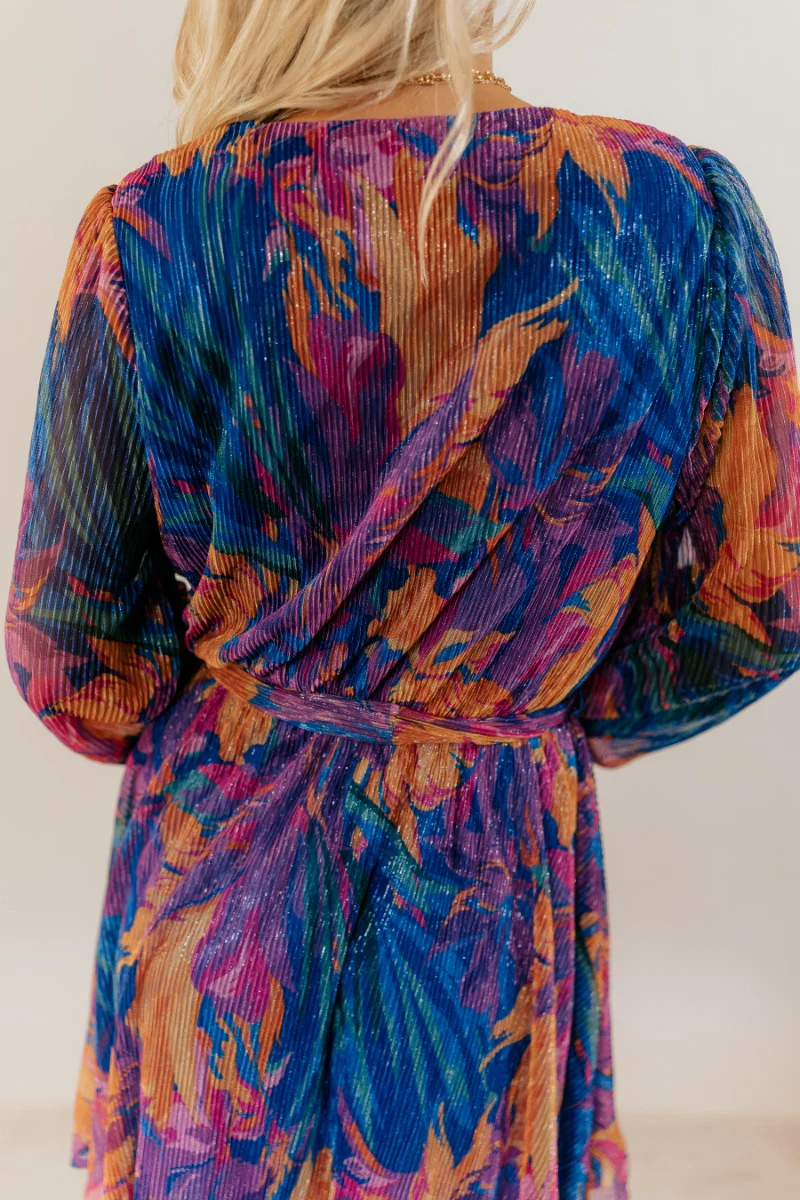 Melody Blue Shimmer Floral Mini Dress - Image 8
