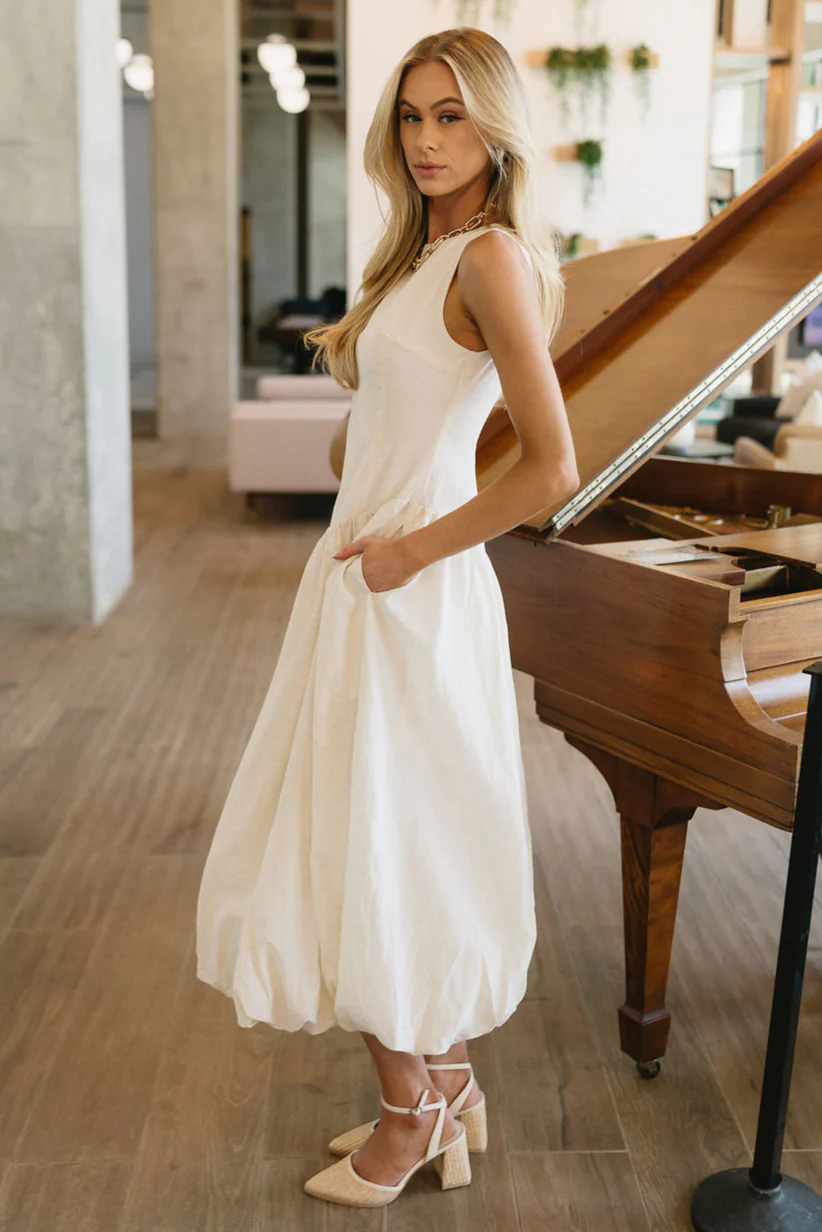 Meredith Oatmeal Bubble Midi Dress - Image 7