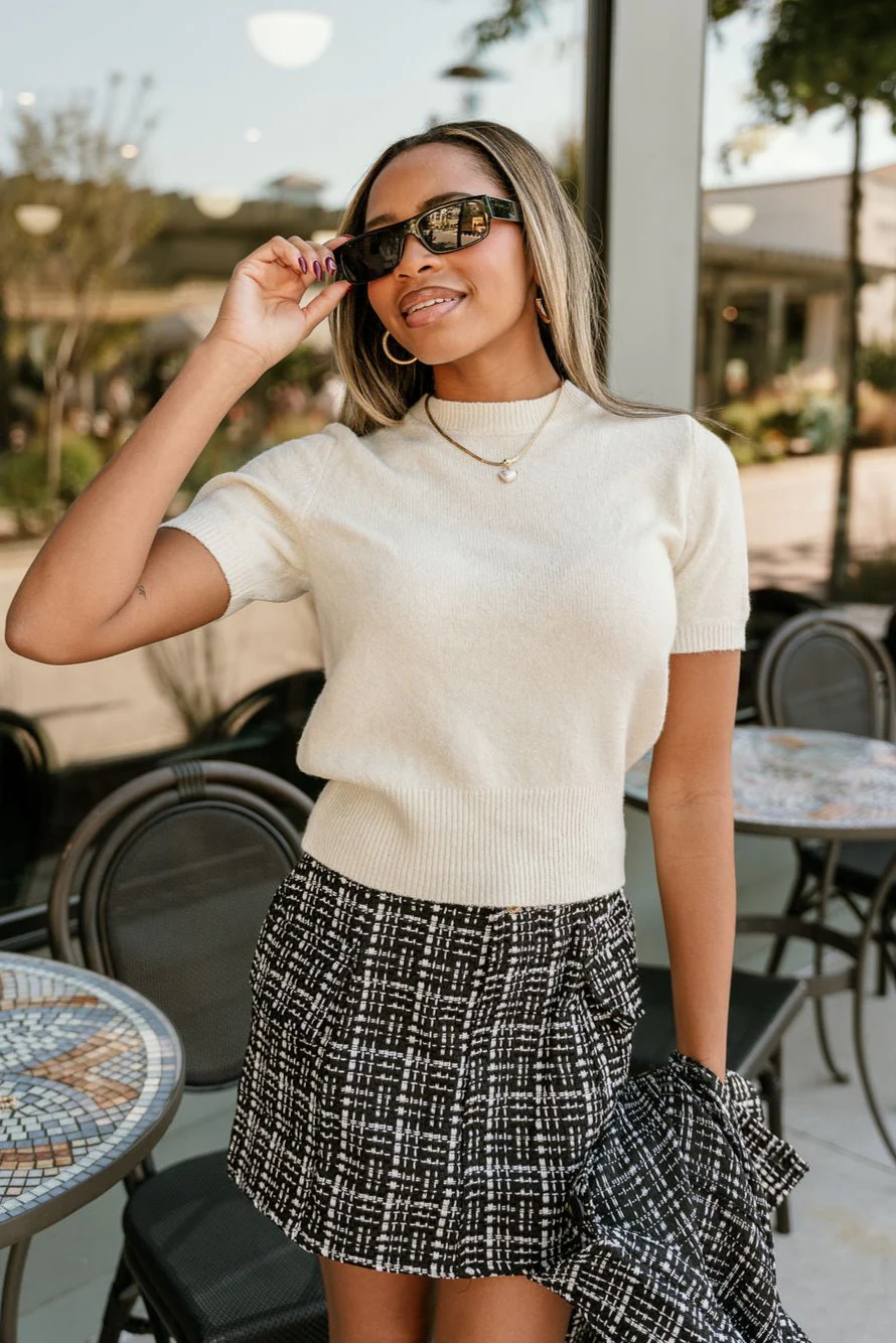 Meriah Cream Short Puff Sleeve Top