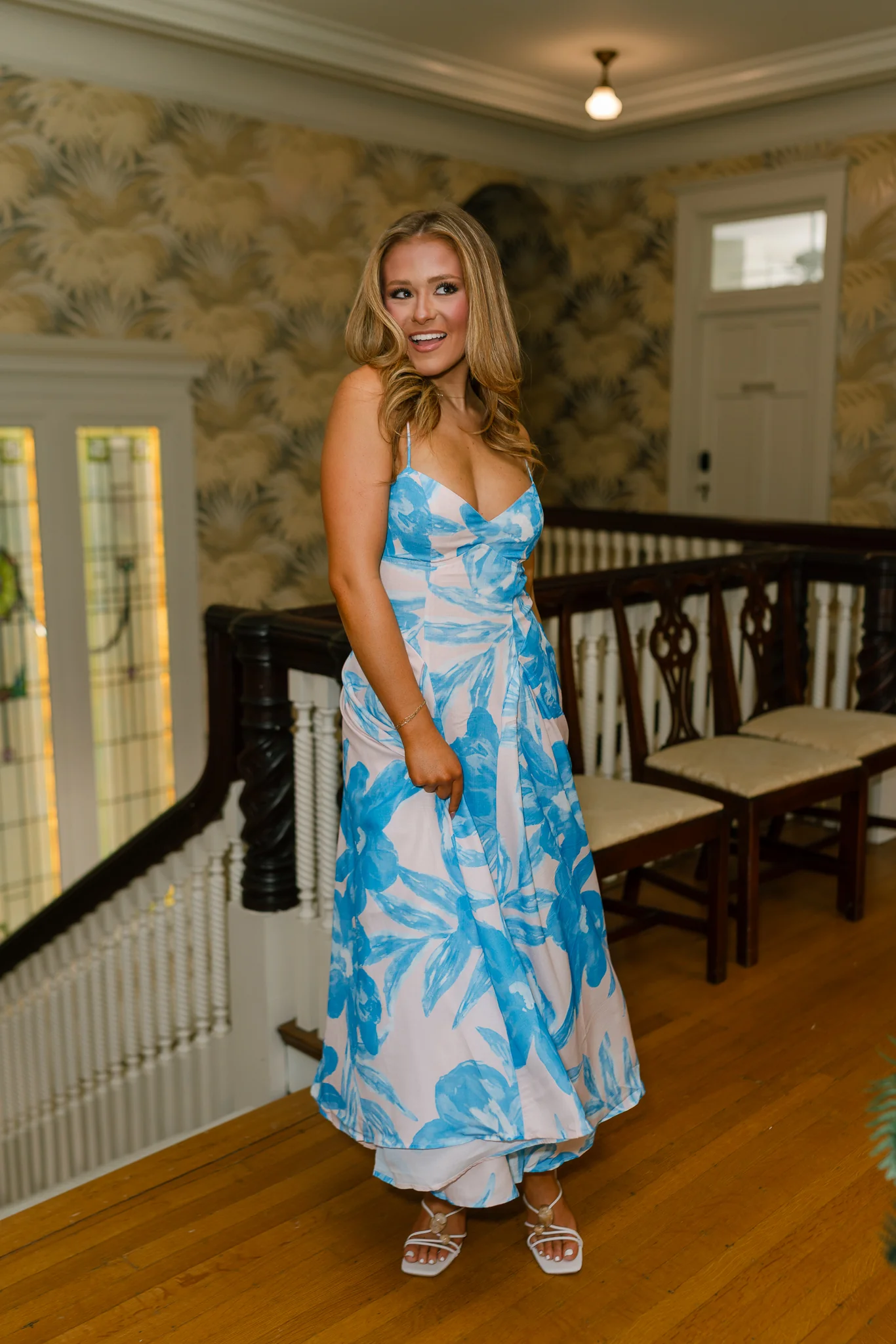 Merritt Blue & Blush Floral Midi Dress - Image 3
