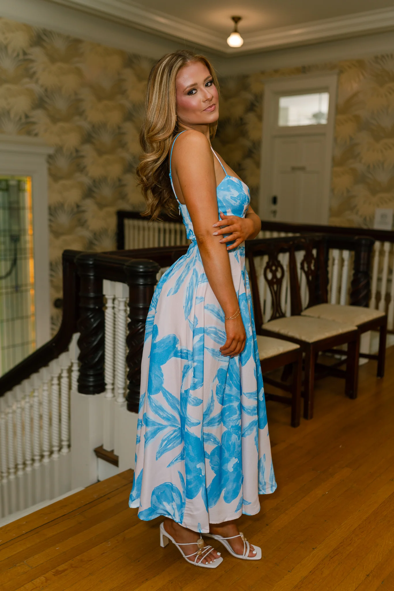 Merritt Blue & Blush Floral Midi Dress - Image 5
