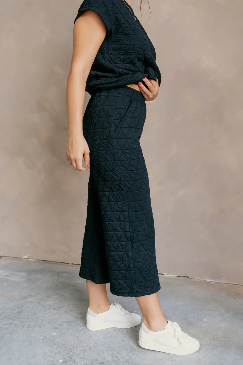 Mia Black Cropped Flare Lounge Pants - Image 3