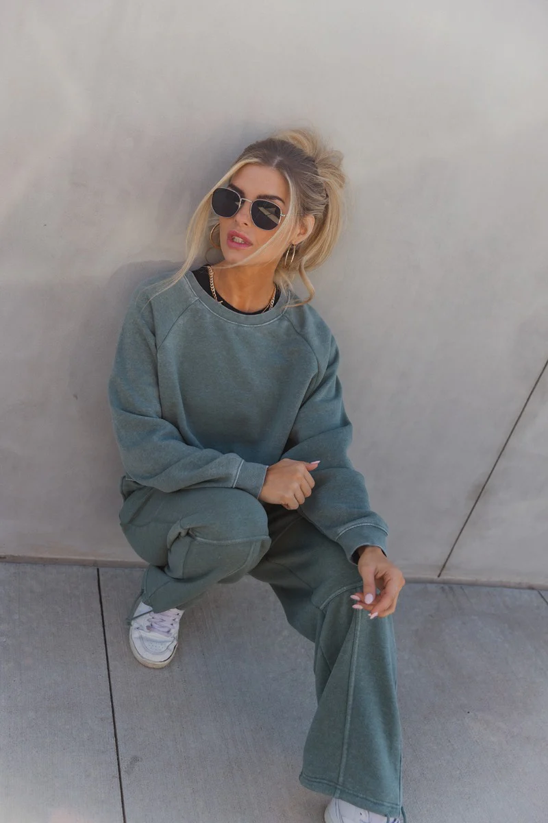 Mia Grey Green Knit Pants - Image 2