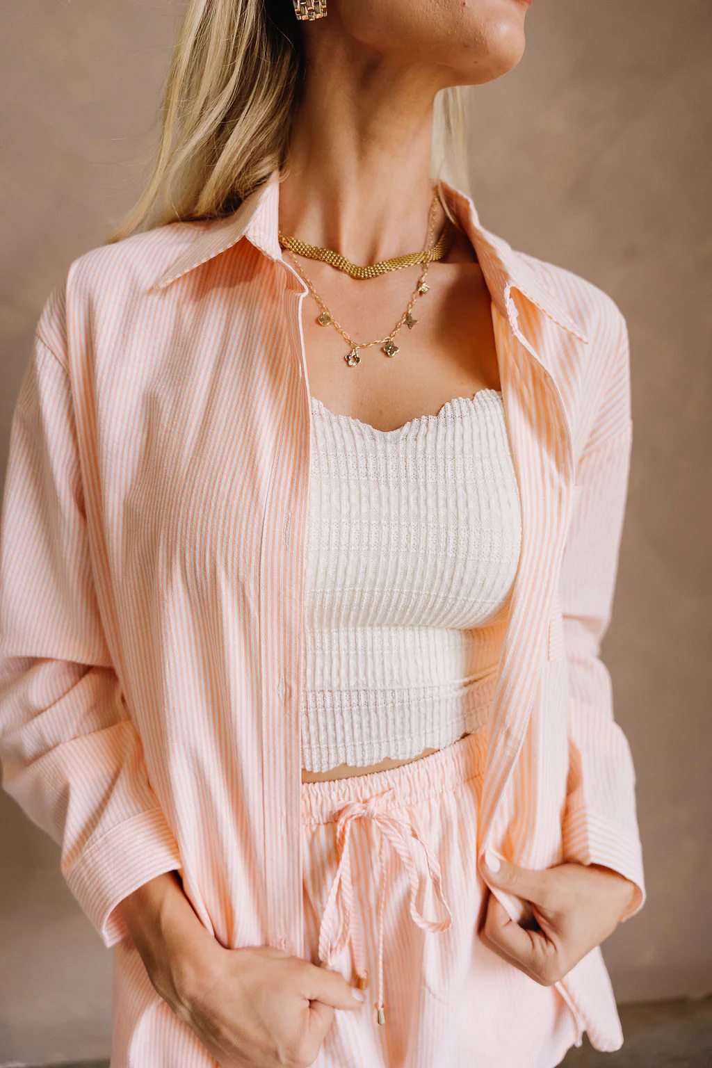Micah Orange & White Striped Button-Up Top - Image 2