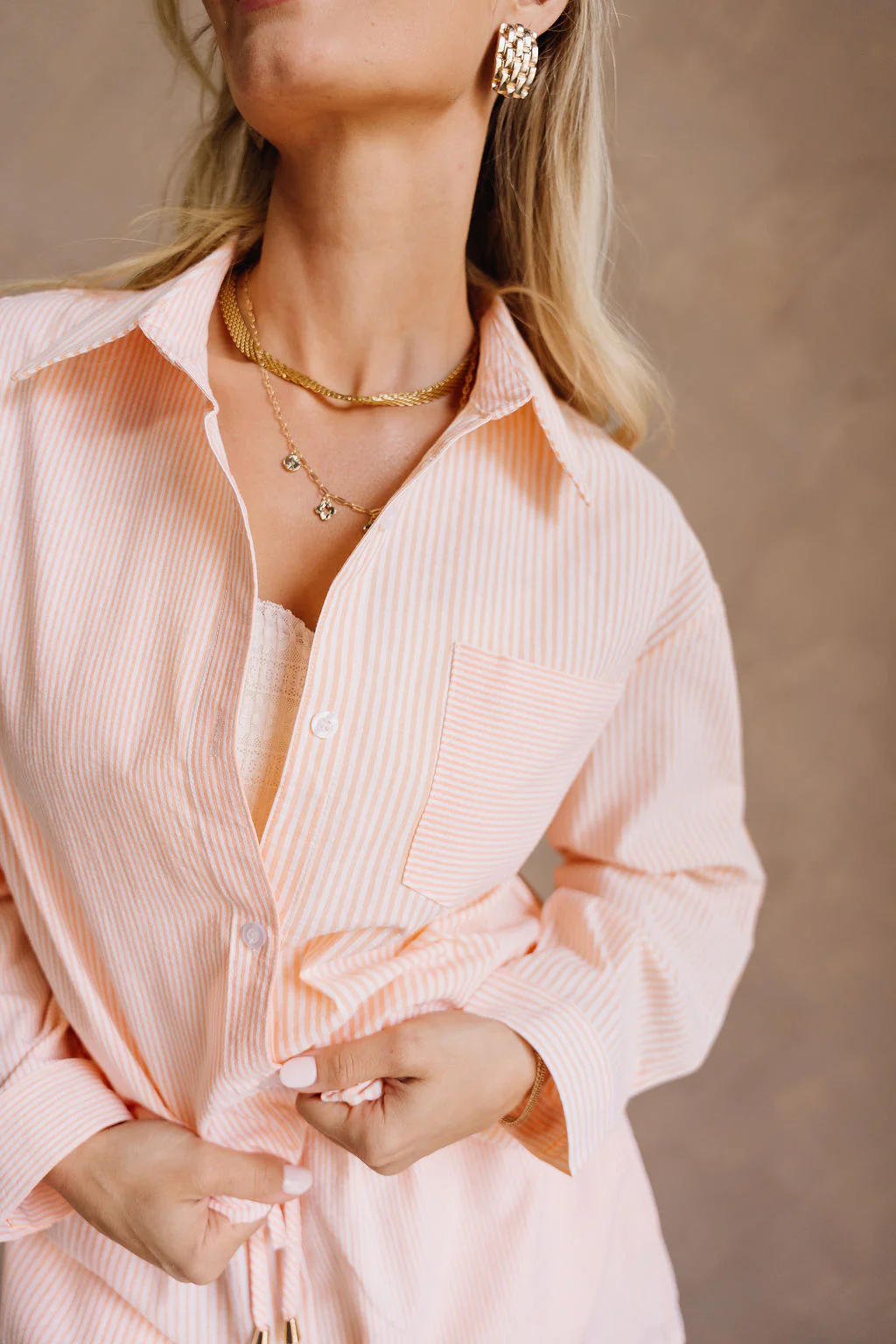 Micah Orange & White Striped Button-Up Top - Image 3