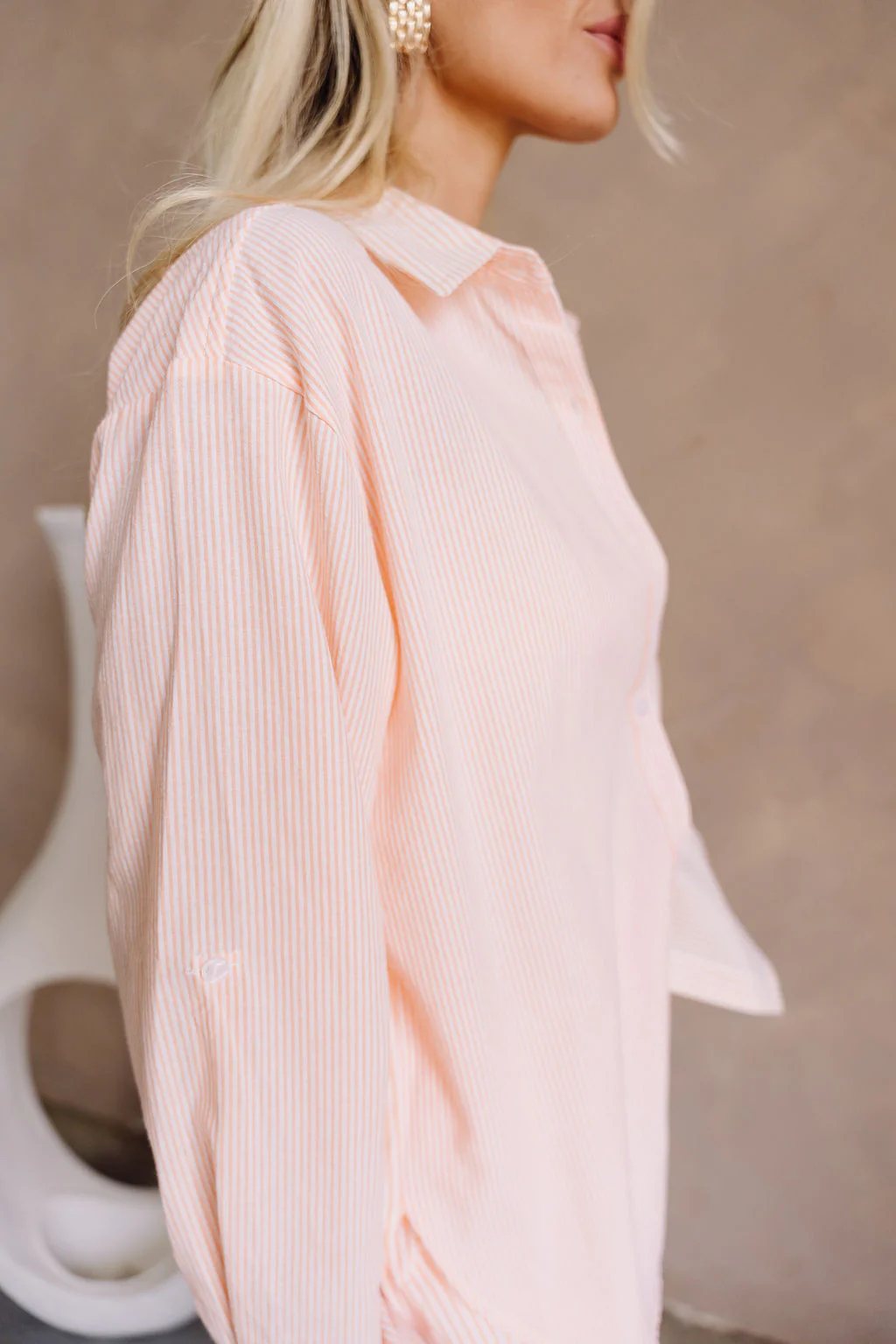 Micah Orange & White Striped Button-Up Top - Image 4