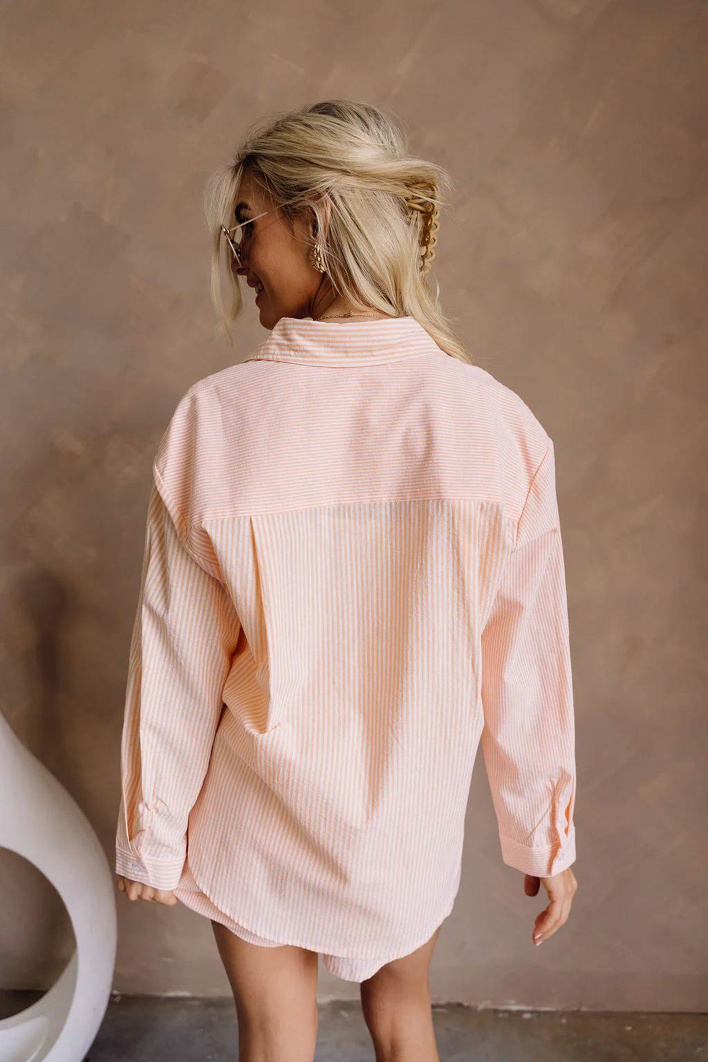Micah Orange & White Striped Button-Up Top - Image 6