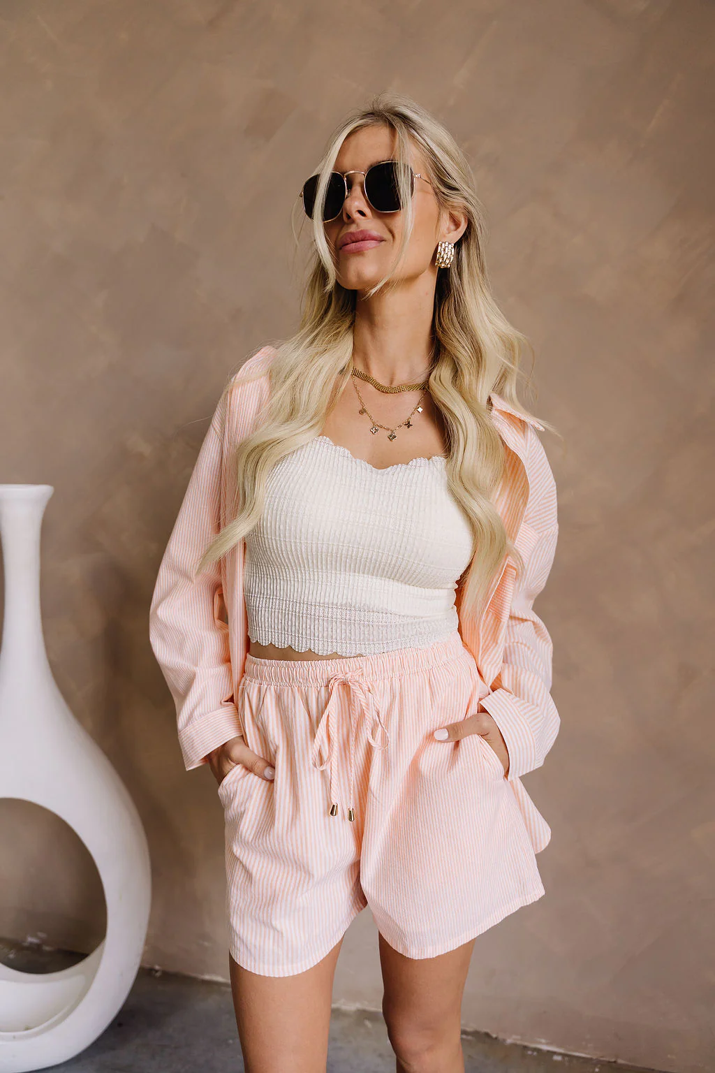 Micah Orange & White Striped Shorts