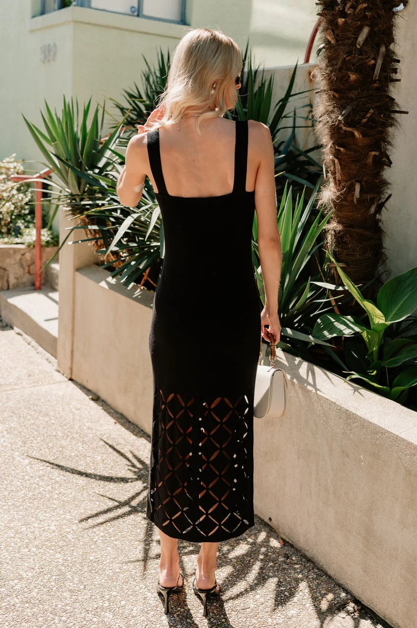 Mila Black Knit Cut-Out Trim Midi Dress - Image 4