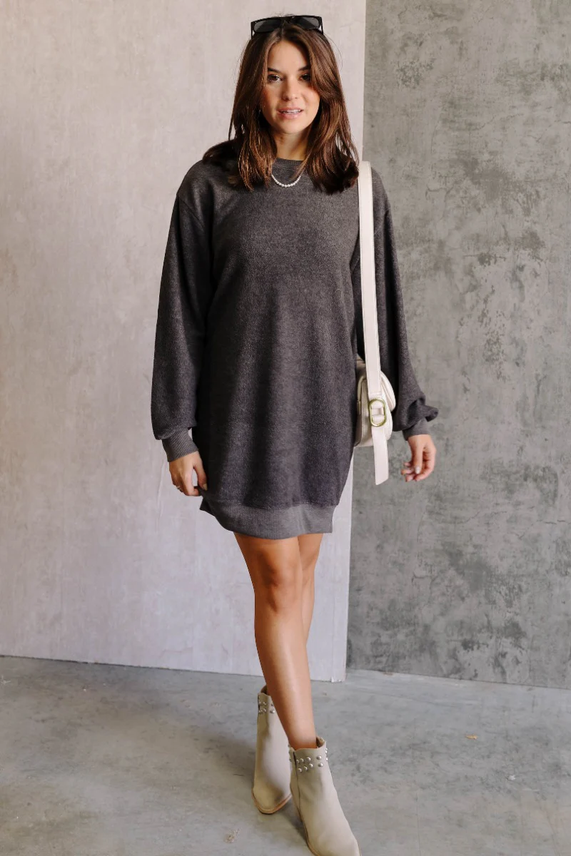 Mila Charcoal Grey Long Sleeve Dress - Image 2