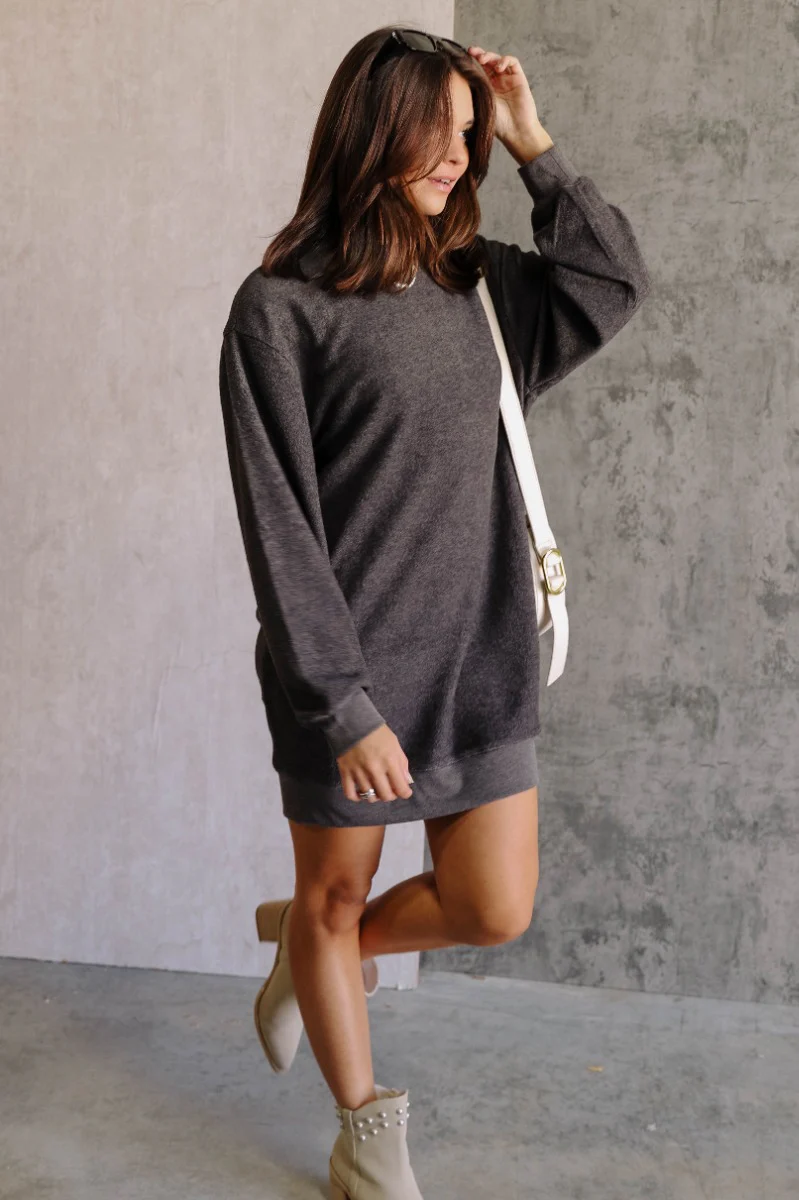 Mila Charcoal Grey Long Sleeve Dress - Image 3