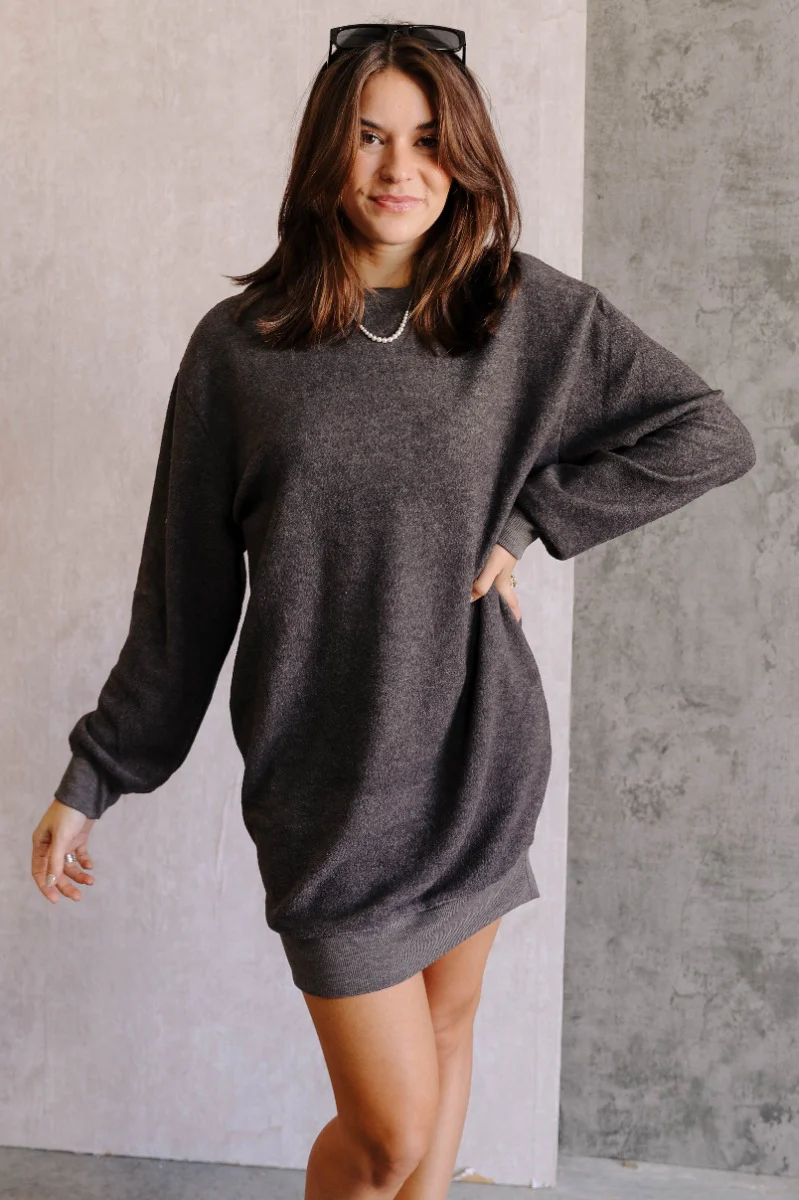 Mila Charcoal Grey Long Sleeve Dress - Image 4