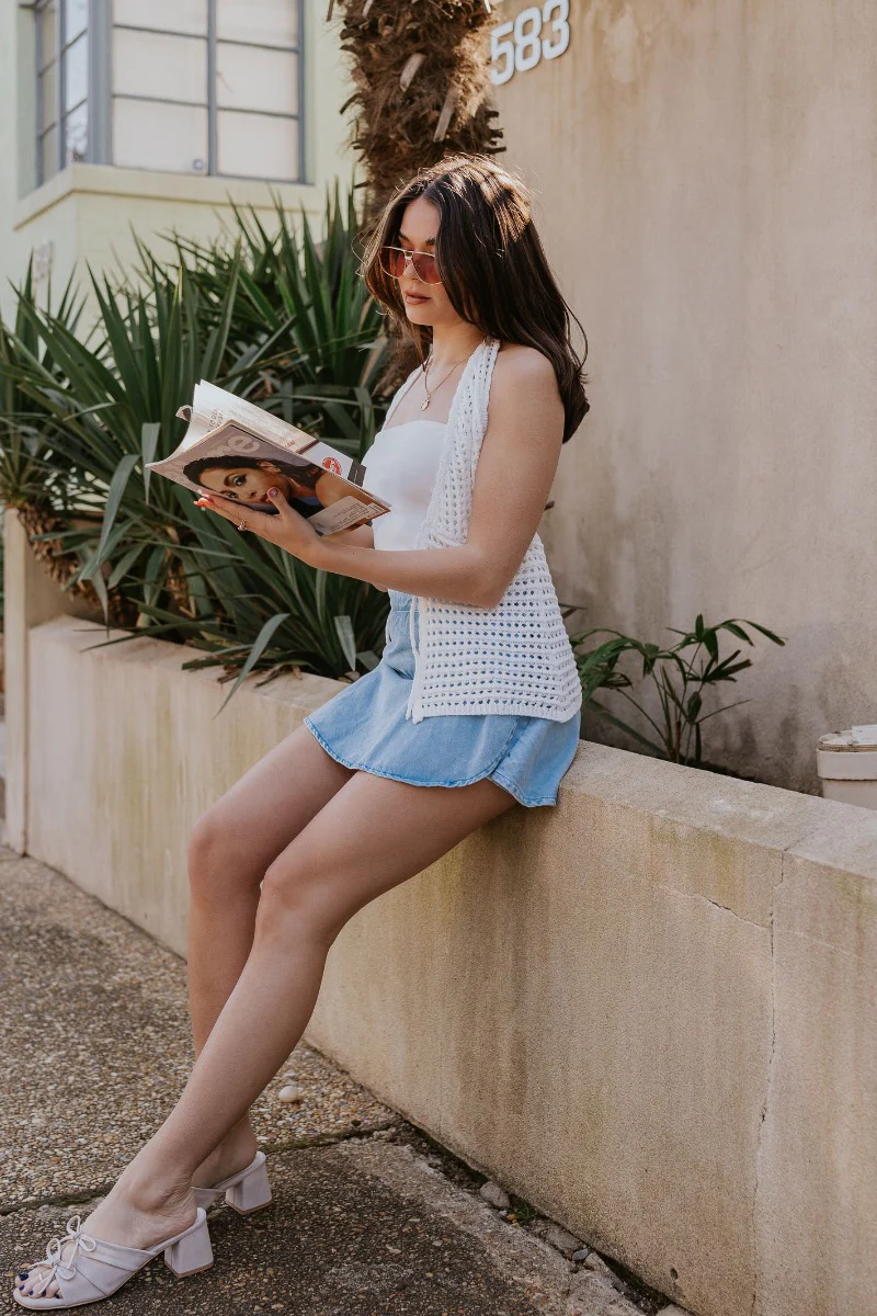 Mila Cream Crochet Knit Halter Tank - Image 4