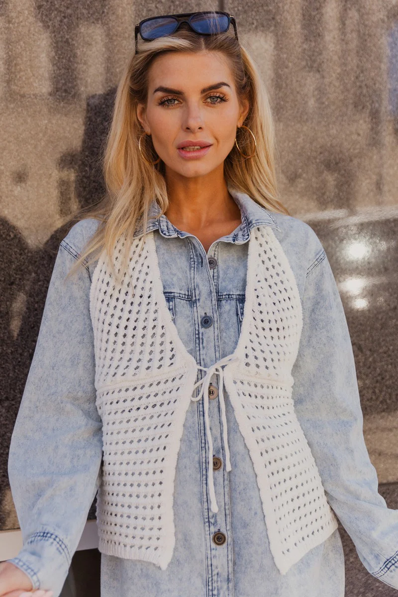 Mila Cream Crochet Knit Halter Tank - Image 5