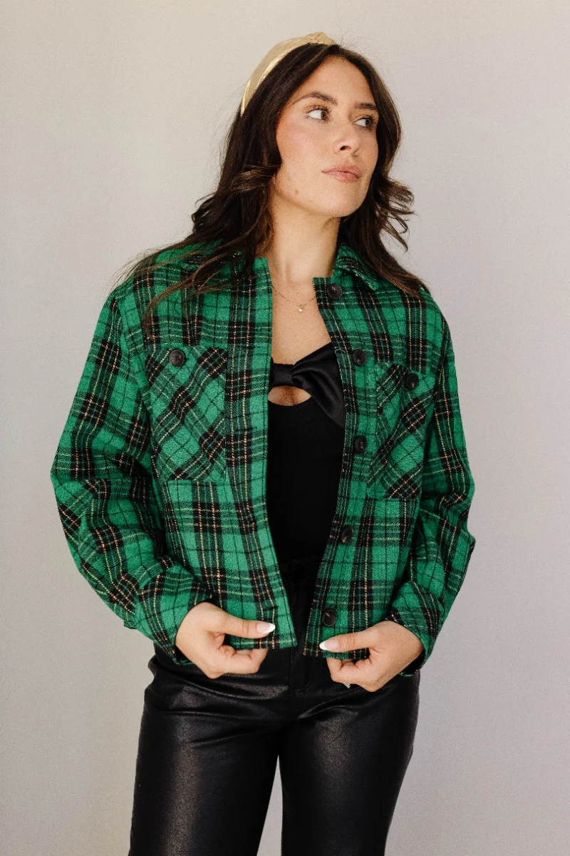 Mila Green & Black Plaid Long Sleeve Shacket - Image 2