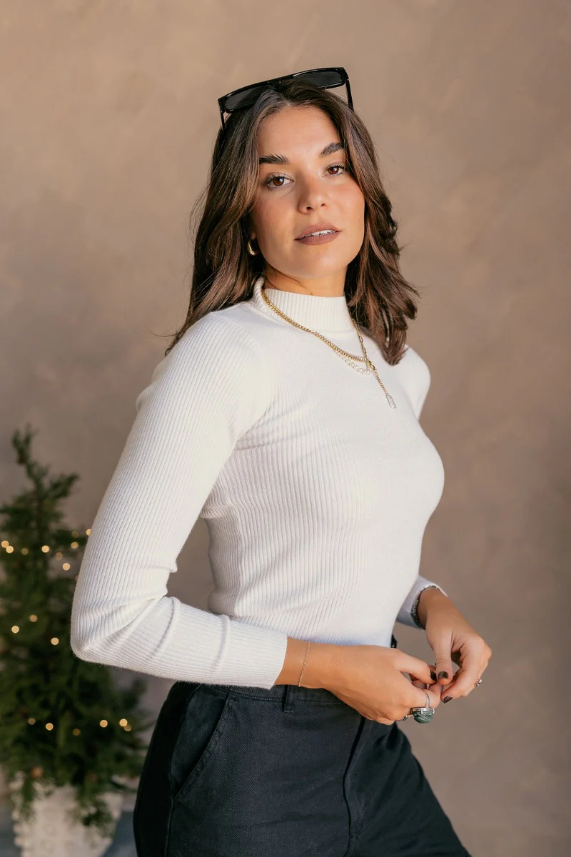Mila Ivory Ribbed Long Sleeve Top - Image 3